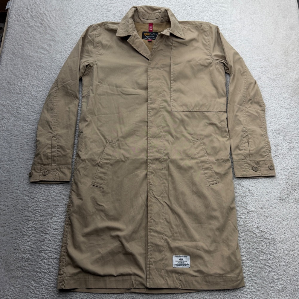 Alpha Industries Mens XS Tan Khaki Cotton Utility Long Trench Coat Jacket